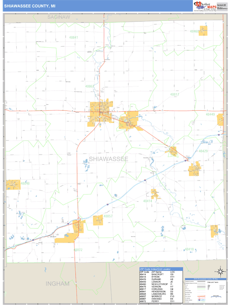 Shiawassee County, Michigan Zip Code Wall Map Market Maps (IDI)