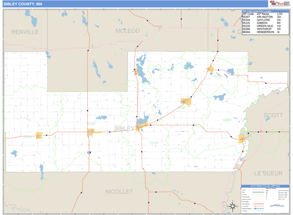 Sibley County, Minnesota Zip Code Wall Map Market Maps (IDI)