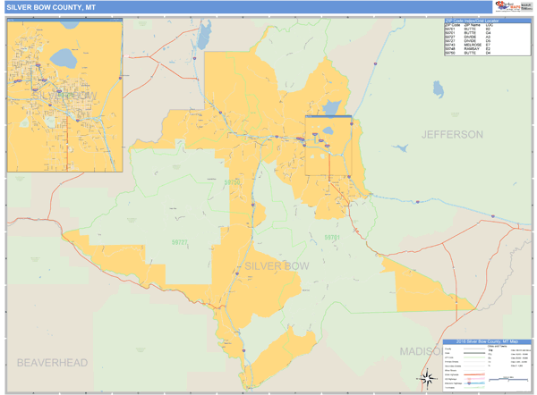 Silver Bow County, Montana Zip Code Wall Map Market Maps (IDI)