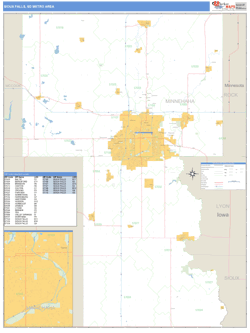 Sioux Falls, South Dakota Metro Area Wall Map Market Maps (IDI)