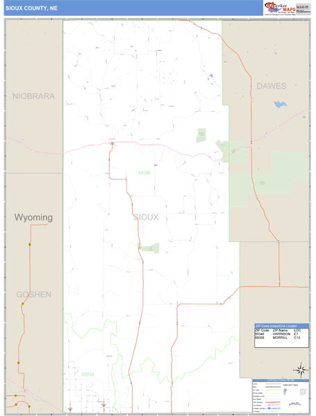 Sioux County, Nebraska Zip Code Wall Map Market Maps (IDI)