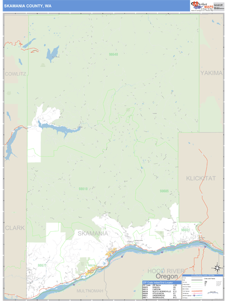 Skamania County, Washington Zip Code Wall Map Market Maps (IDI)