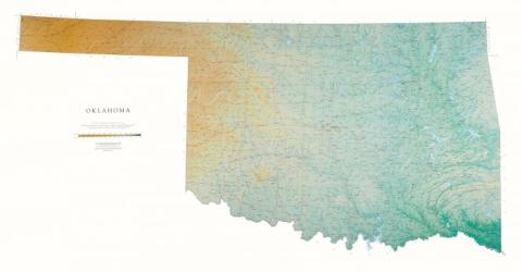 Oklahoma, Physical, Laminated Wall Map by Raven Maps Eastview