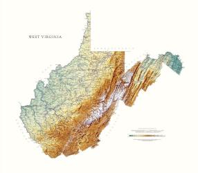 West Virginia, Physical Wall Map by Raven Maps Eastview