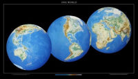 World, 3 Global Views, Laminated Wall Map by Raven Maps Eastview