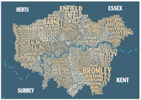 Graphic Map London - boroughs, beige background by Oxford Cartographers Eastview