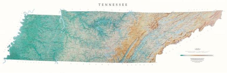 Tennessee, Physical Wall Map by Raven Maps Eastview