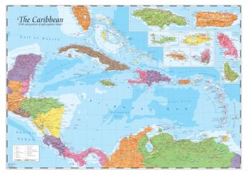 Caribbean and Main Islands, Wall Map by Oxford Cartographers Eastview