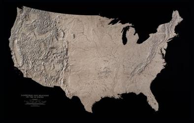 USA, Landforms and Drainage, Black & White Wall Map by Raven Maps Eastview