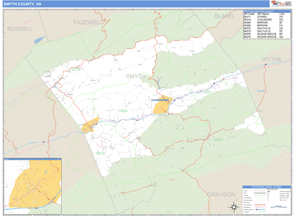 Smyth County, Virginia Zip Code Wall Map Market Maps (IDI)