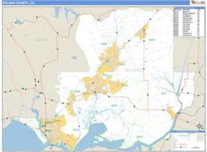 Solano County, California Zip Code Wall Map