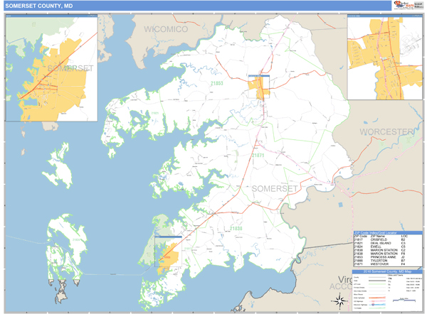 Somerset County, Maryland Zip Code Wall Map Market Maps (IDI)