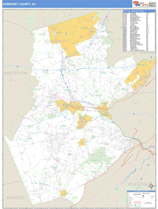 Somerset County, New Jersey Zip Code Wall Map