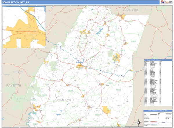 Somerset County, Pennsylvania Zip Code Wall Map Market Maps (IDI)