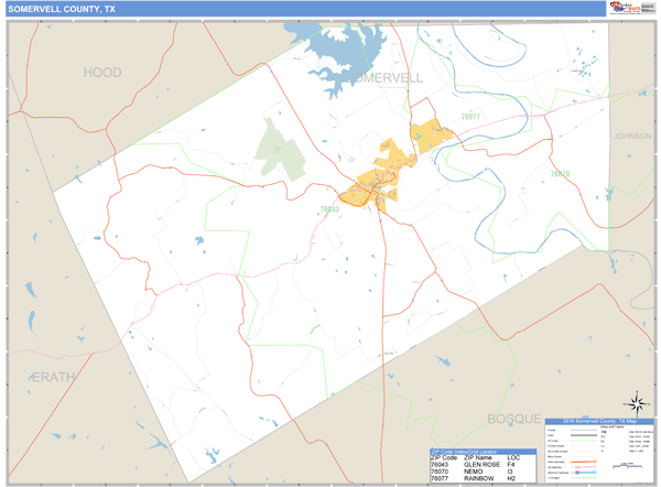 Somervell County, Texas Zip Code Wall Map Market Maps (IDI)