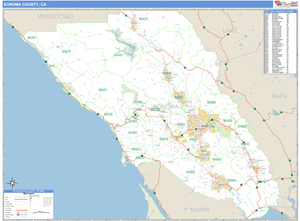 Sonoma County, California Zip Code Wall Map