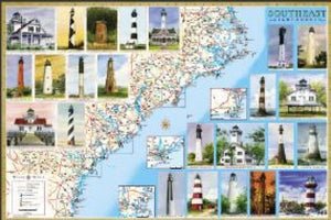 Southeast Lighthouses Map - Laminated Poster