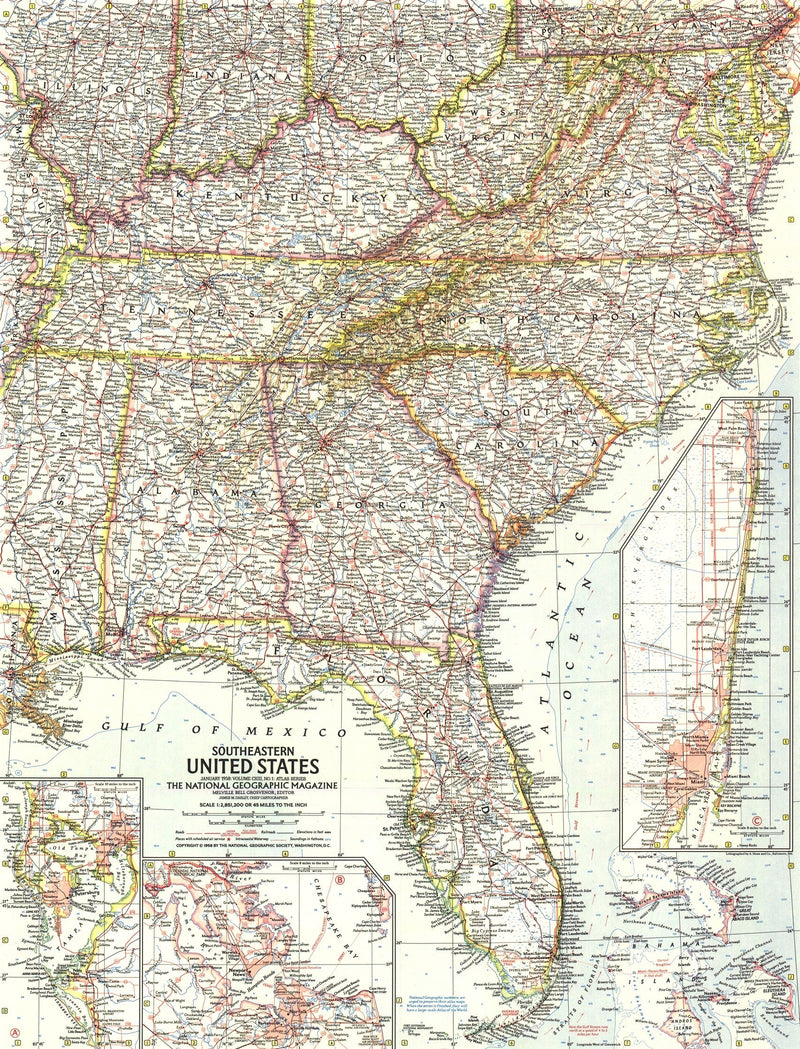 Southeastern United States Map 1958 Maps.com
