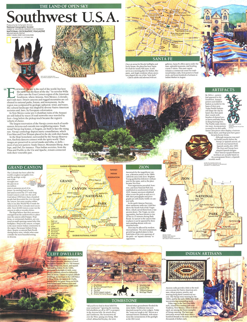 Southwest, USA Map 1992: Land of Open Sky Maps.com
