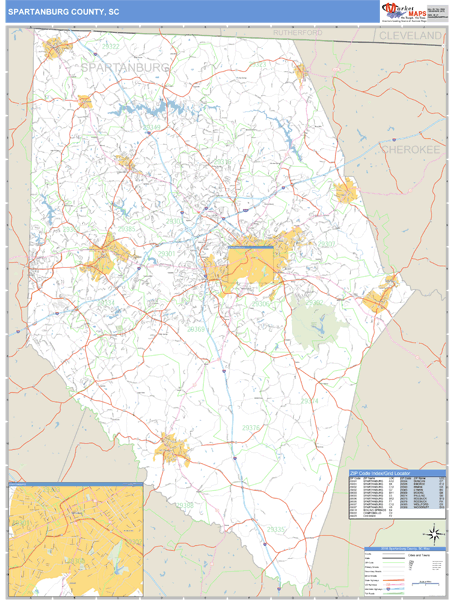Spartanburg County, South Carolina Zip Code Wall Map Market Maps (IDI)