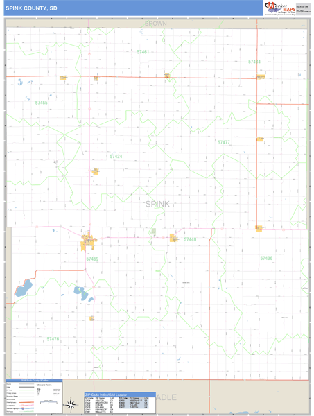 Spink County, South Dakota Zip Code Wall Map Market Maps (IDI)