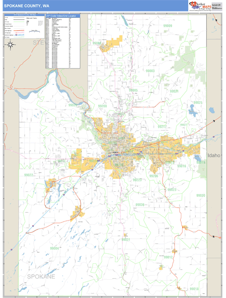 Spokane County, Washington Zip Code Wall Map Market Maps (IDI)