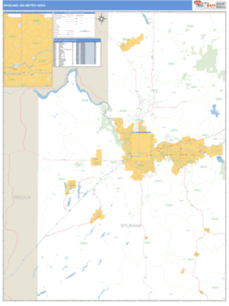 Spokane, Washington Metro Area Wall Map Market Maps (IDI)