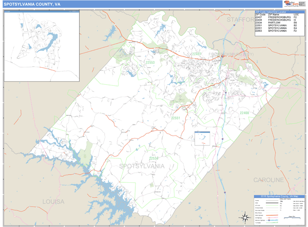 Spotsylvania County, Virginia Zip Code Wall Map Market Maps (IDI)