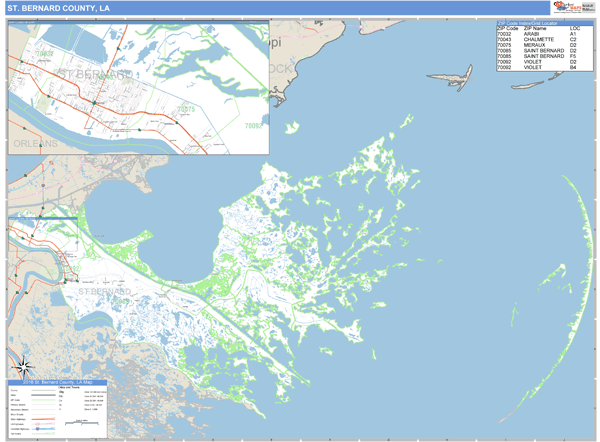St. Bernard County, Louisiana Zip Code Wall Map Market Maps (IDI)