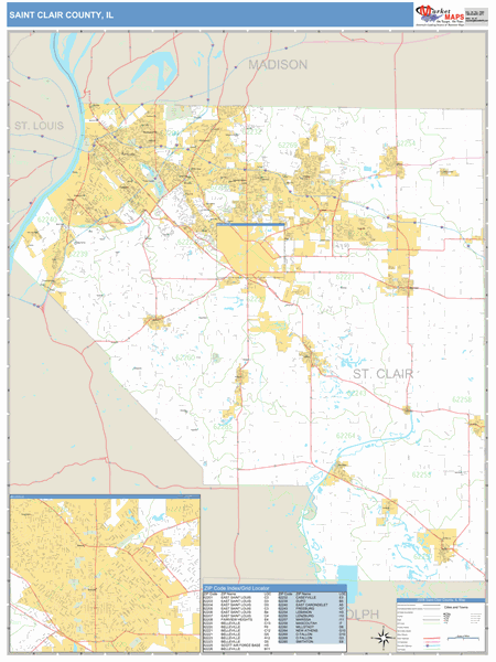 St. Clair County, Illinois Zip Code Wall Map Market Maps (IDI)