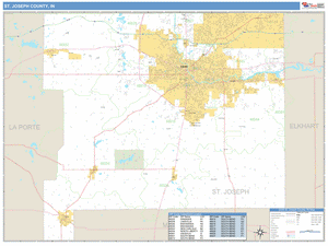 St. Joseph County, Indiana Zip Code Wall Map