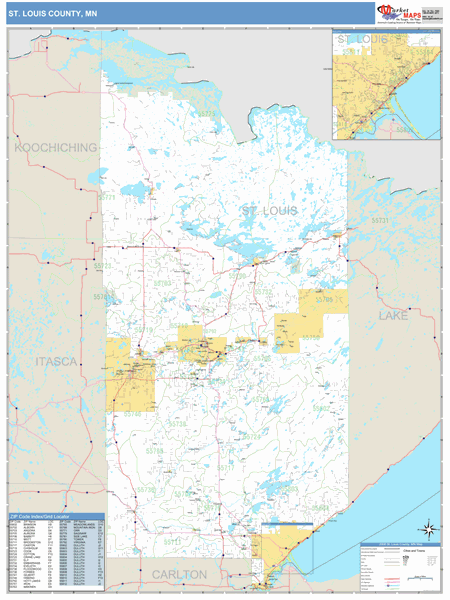 St. Louis County, Minnesota Zip Code Wall Map Market Maps (IDI)