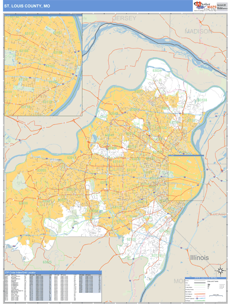 St. Louis County, Missouri Zip Code Wall Map Market Maps (IDI)