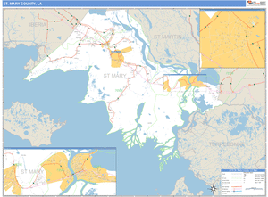 St. Mary County, Louisiana Zip Code Wall Map