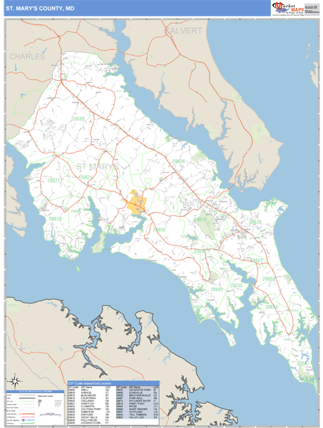 St. Mary's County, Maryland Zip Code Wall Map Market Maps (IDI)