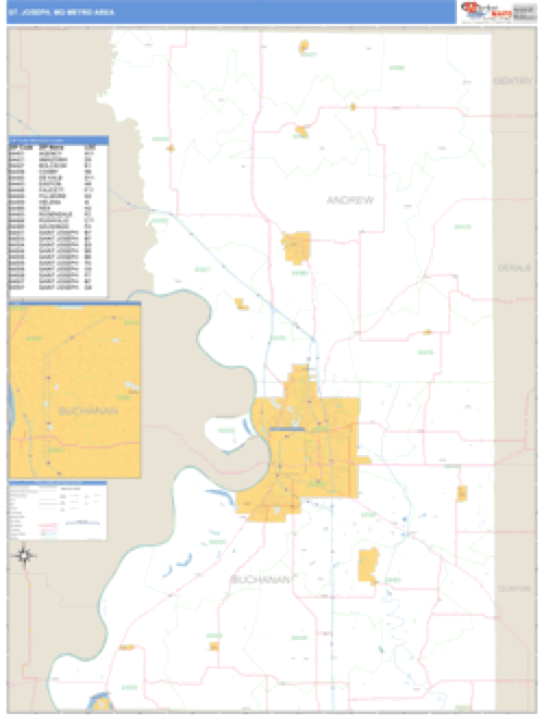 St. Joseph, Missouri Metro Area Wall Map Market Maps (IDI)