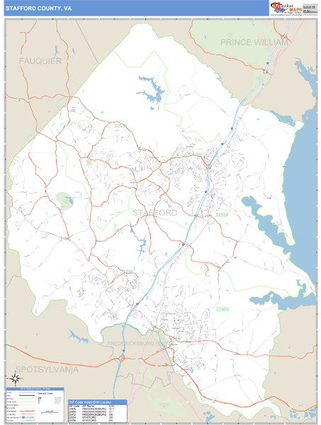 Stafford County, Virginia Zip Code Wall Map Market Maps (IDI)