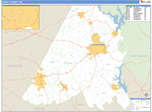 Stanly County, North Carolina Zip Code Wall Map Market Maps (IDI)