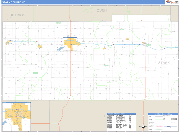 Stark County, North Dakota Zip Code Wall Map Market Maps (IDI)