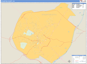 Staunton County, Virginia Zip Code Wall Map