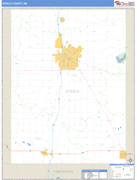 Steele County, Minnesota Zip Code Wall Map Market Maps (IDI)