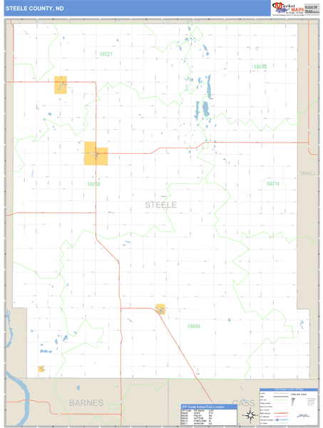 Steele County, North Dakota Zip Code Wall Map Market Maps (IDI)