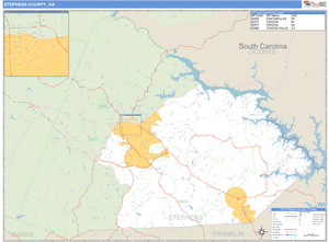 Stephens County, Georgia Zip Code Wall Map
