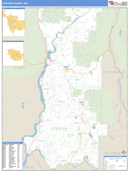 Stevens County, Washington Zip Code Wall Map Market Maps (IDI)
