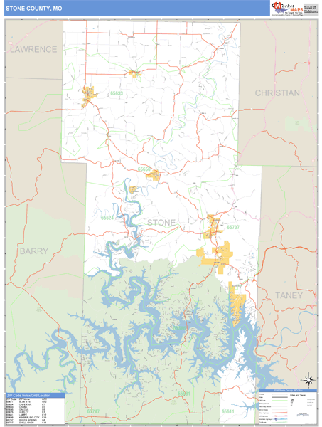 Stone County, Missouri Zip Code Wall Map Market Maps (IDI)