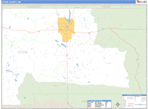 Stone County, Mississippi Zip Code Wall Map