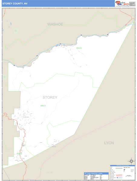 Storey County, Nevada Zip Code Wall Map Market Maps (IDI)