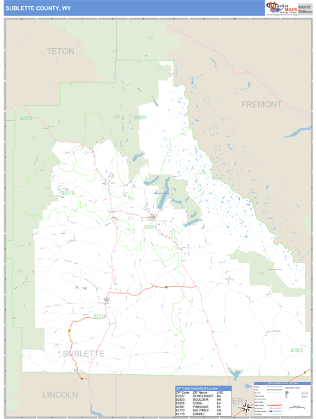 Sublette County, Wyoming Zip Code Wall Map Market Maps (IDI)