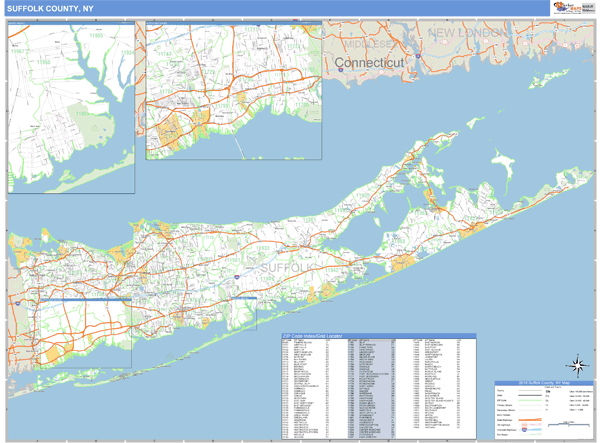 Suffolk County, New York Zip Code Wall Map Market Maps (IDI)