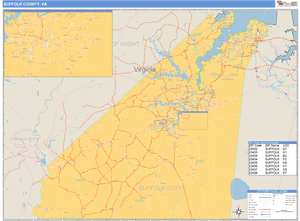 Suffolk County, Virginia Zip Code Wall Map